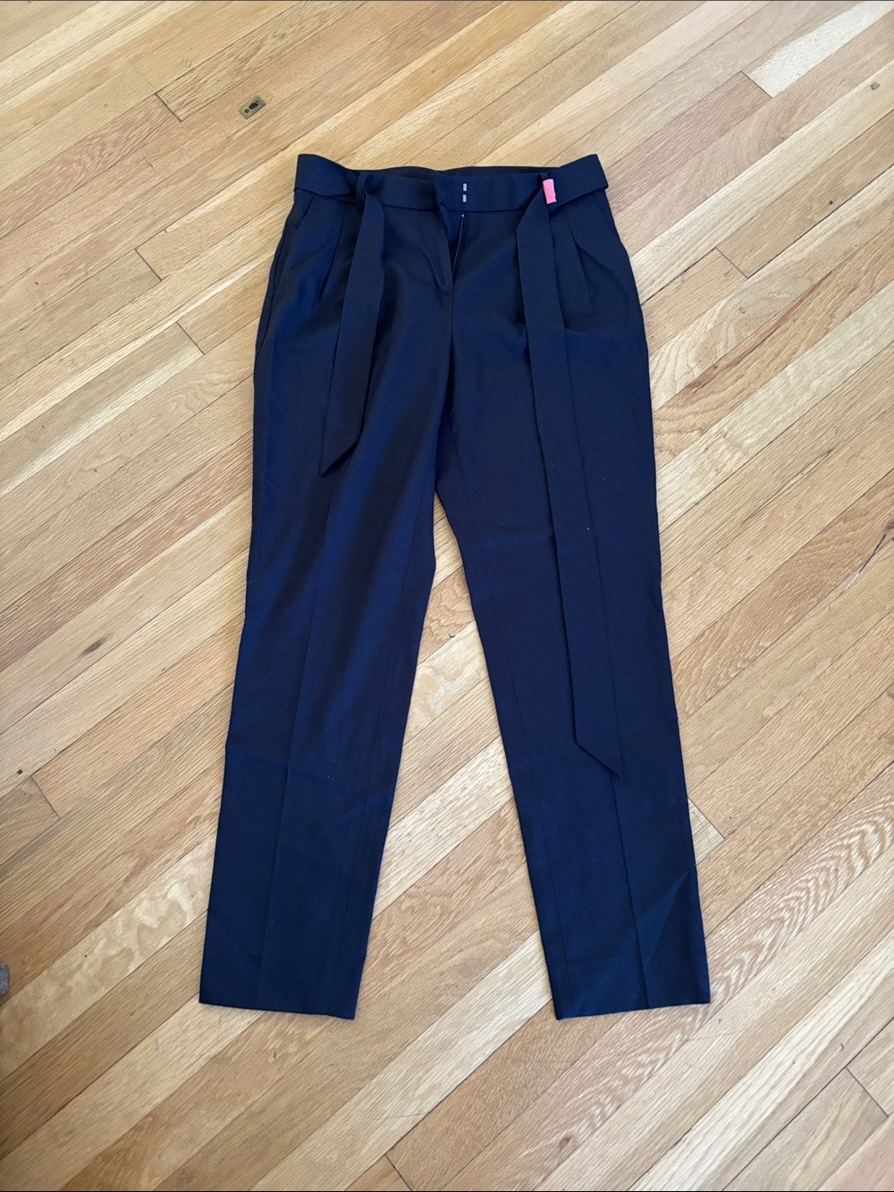 Brooks Brothers Navy High-Rise Tapered Women's Trousers with Self-Tie Belt